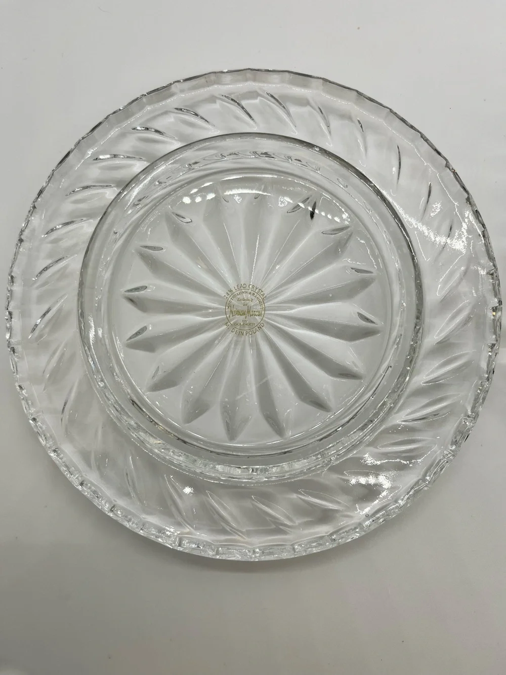 Neiman Marcus Lead Crystal Covered Round Butter Dish Made in Poland